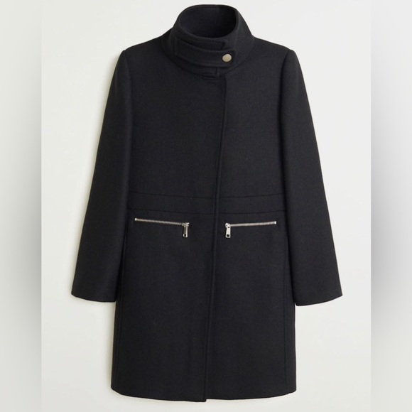 Mango Jackets & Blazers - Mango Black Wool Trench Coat with Silver Accents